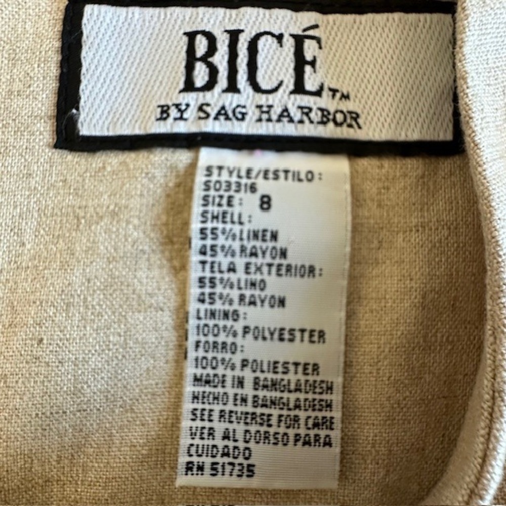 Bice Sag Harbor Dress 55% Linen Sleeveless Sheath Career Party Beige Dress Sz‎ 8 - Picture 13 of 13